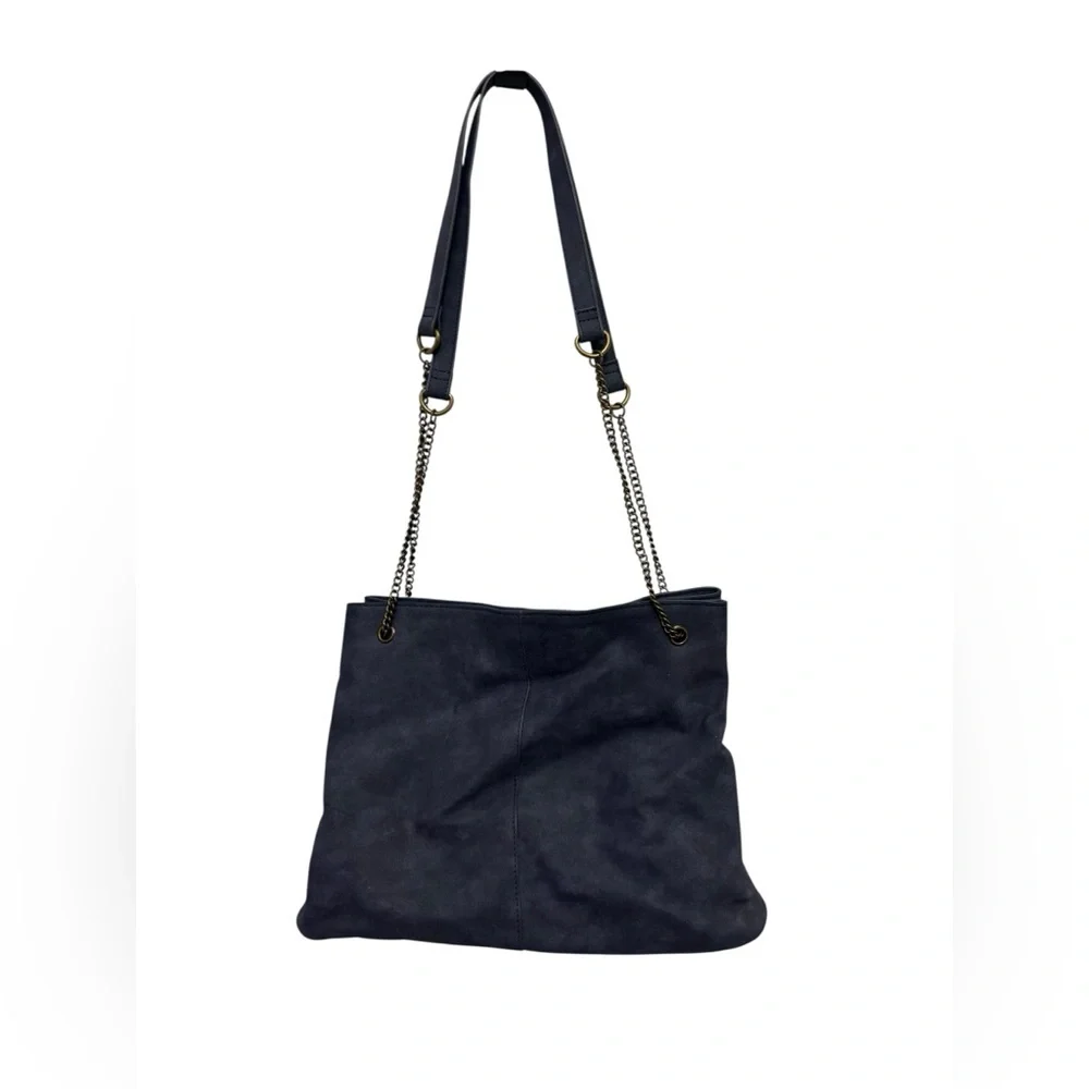 Navy Blue Faux Suede Shoulder Bag